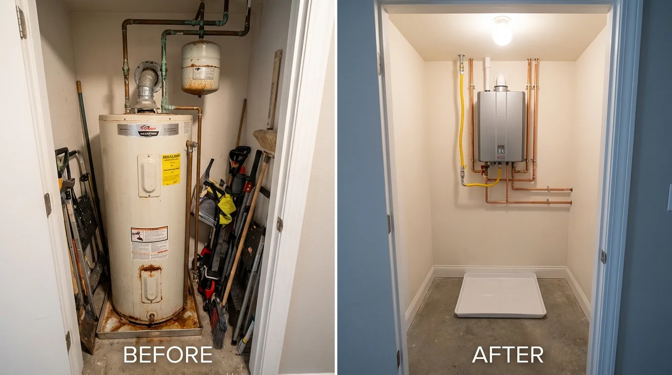 Tank water heater versus wall-mounted tankless unit comparison for Okemah, OK homeowners