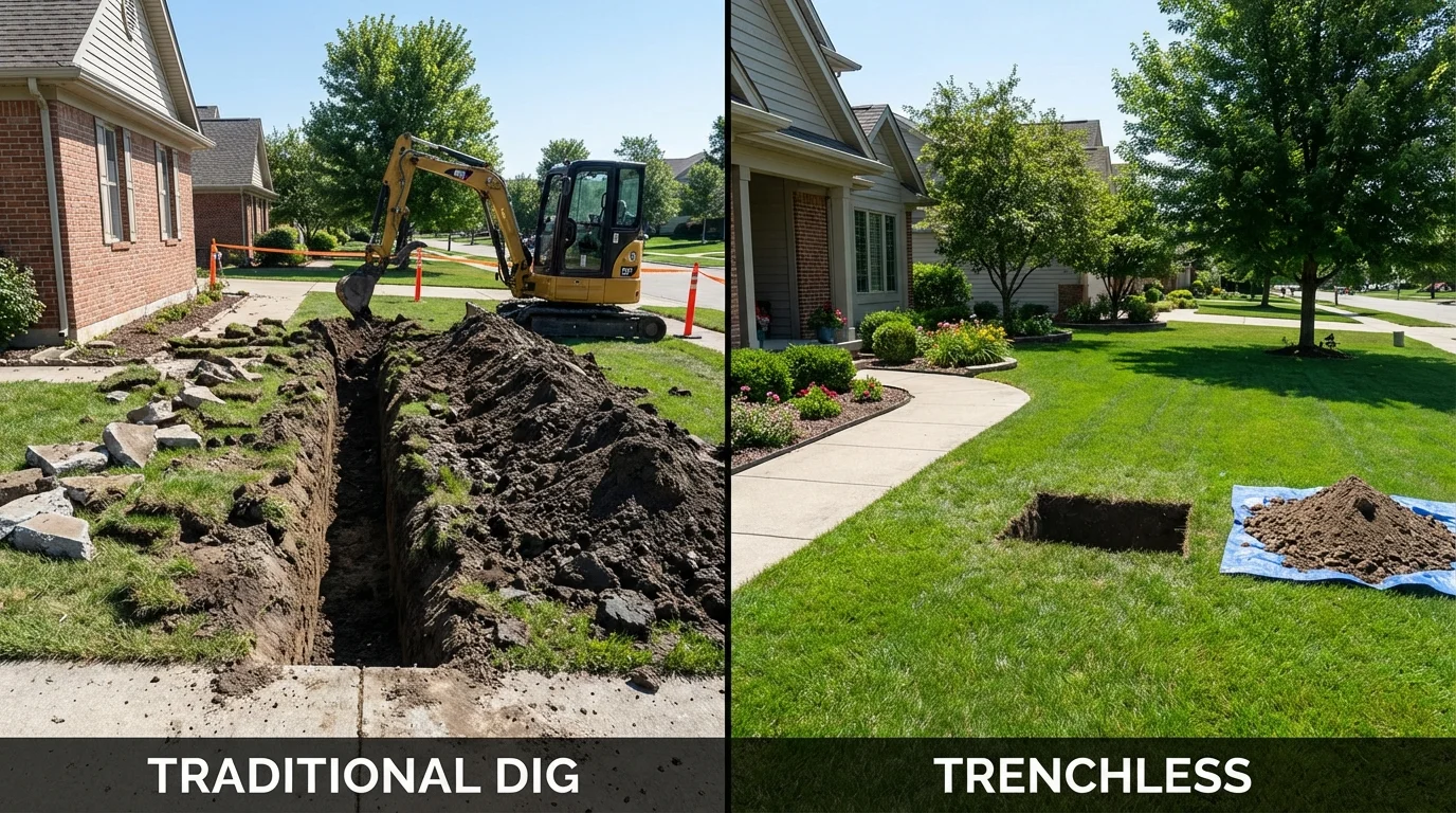 Trenchless sewer repair with minimal yard damage versus traditional excavation in Okemah, OK